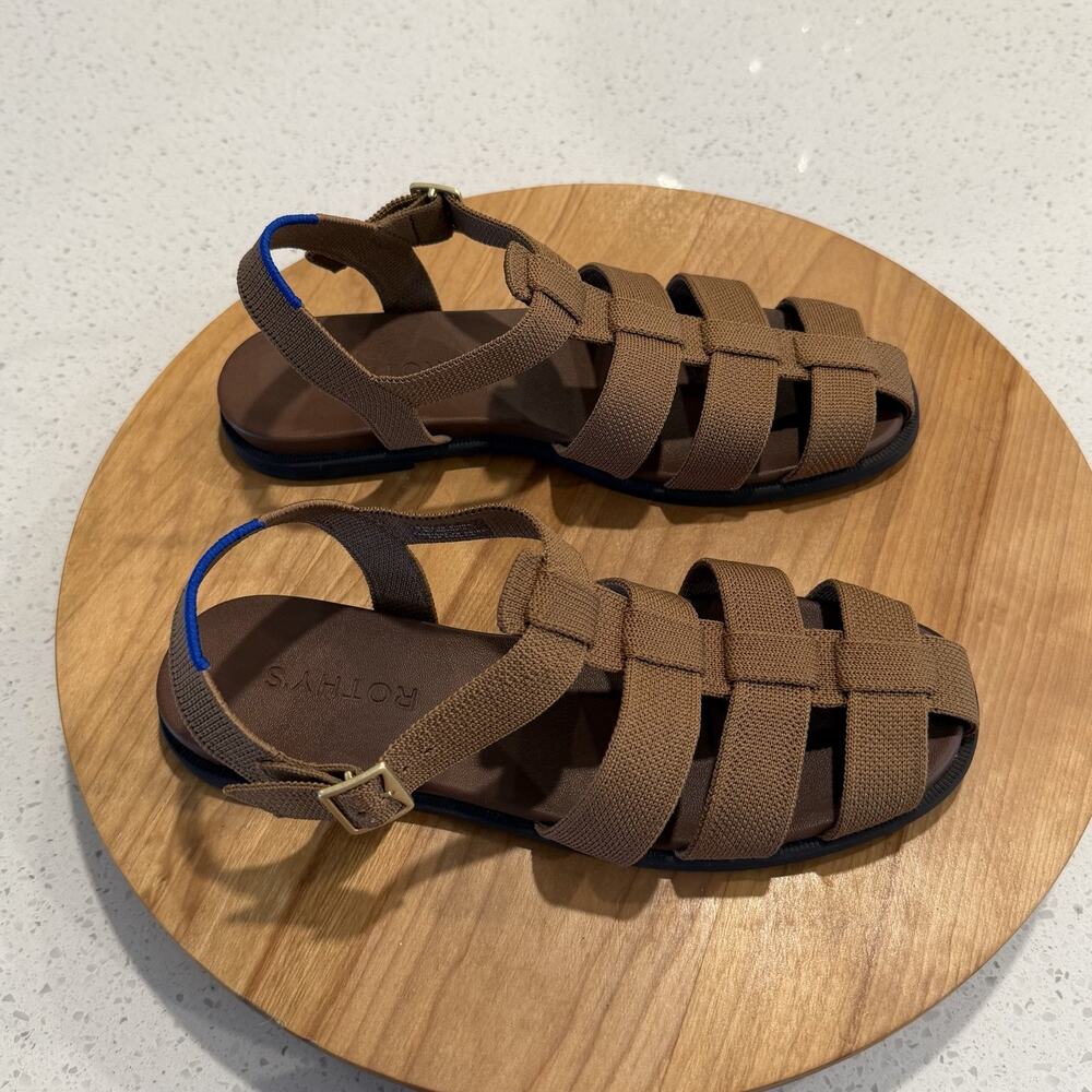 Rothys Sandals 7.5 The Fisherman Sandal in Pecan Brown Flat Comfort Casual Work